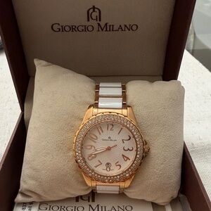 Women's Rose Gold and White Ceramic Crystal Watch